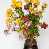 Beautiful Bouquet of Chrysanthemums in old Bulgarian Vase  from 1929
